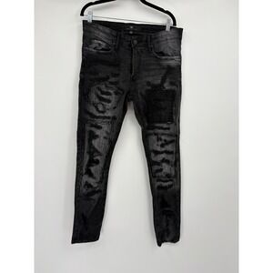 Legacy Edition Sean Black Distressed Patchwork Skinny Jeans Mens 32x32